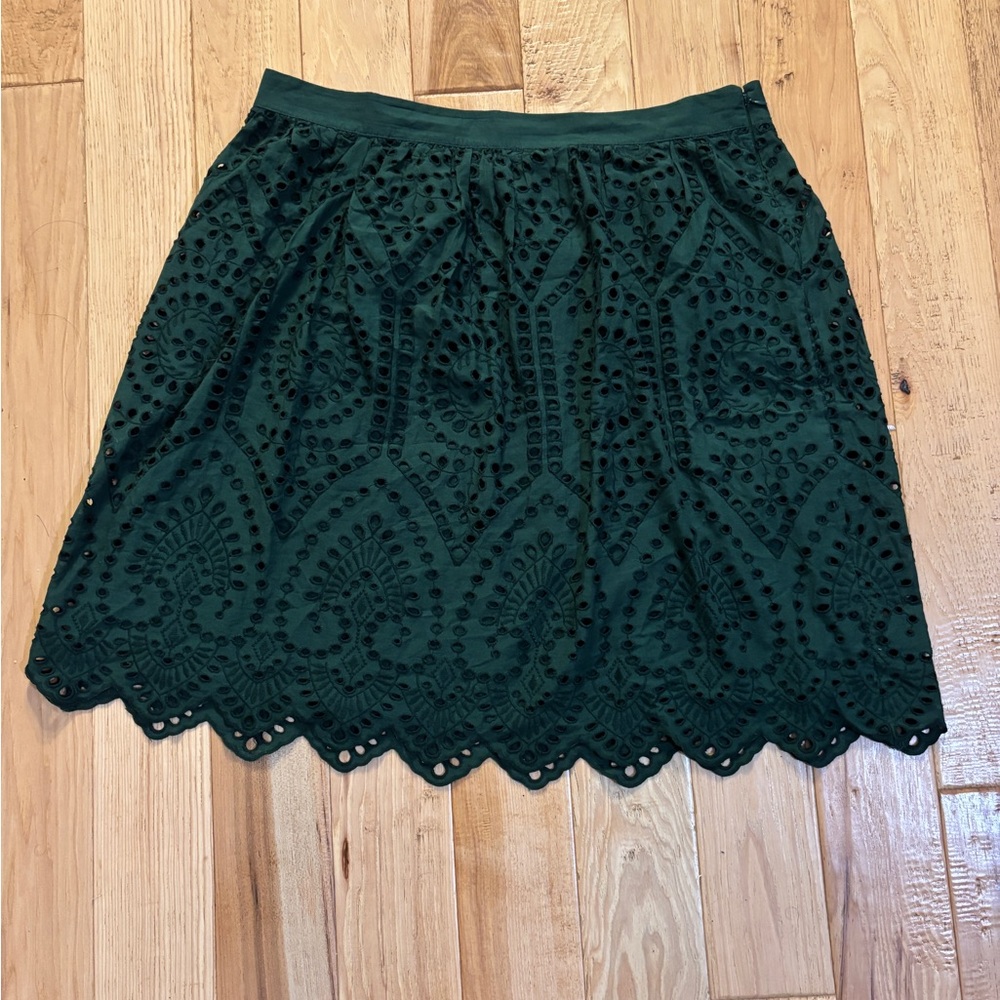 LOFT Forest Green Eyelet Mini Skirt